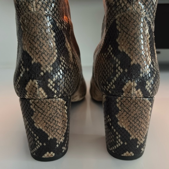 Stuart Weitzman Tan and Black Snake-Print Block Heel Ankle Boots - Picture 6 of 9